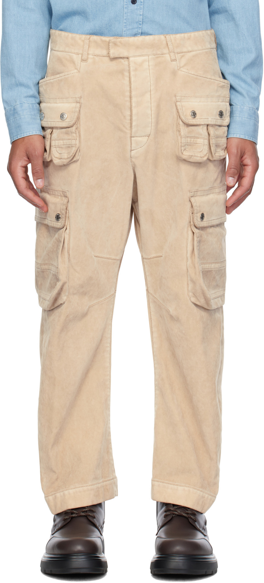 Dsquared2 Multi-pocket Cotton Twill Cargo Pants In Nude
