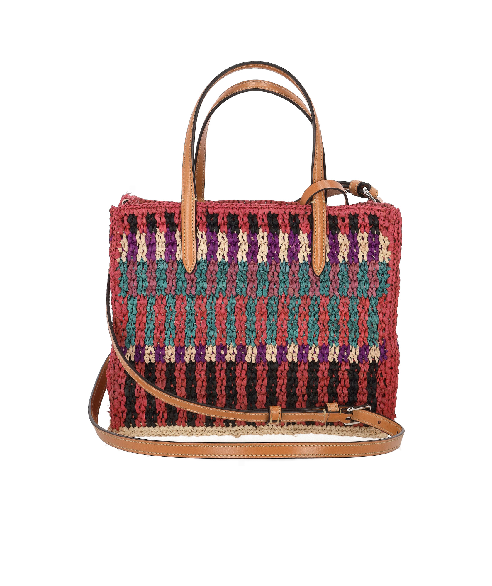 Valentino Vlogo Small Leather-trimmed Raffia Tote Bag In Multi