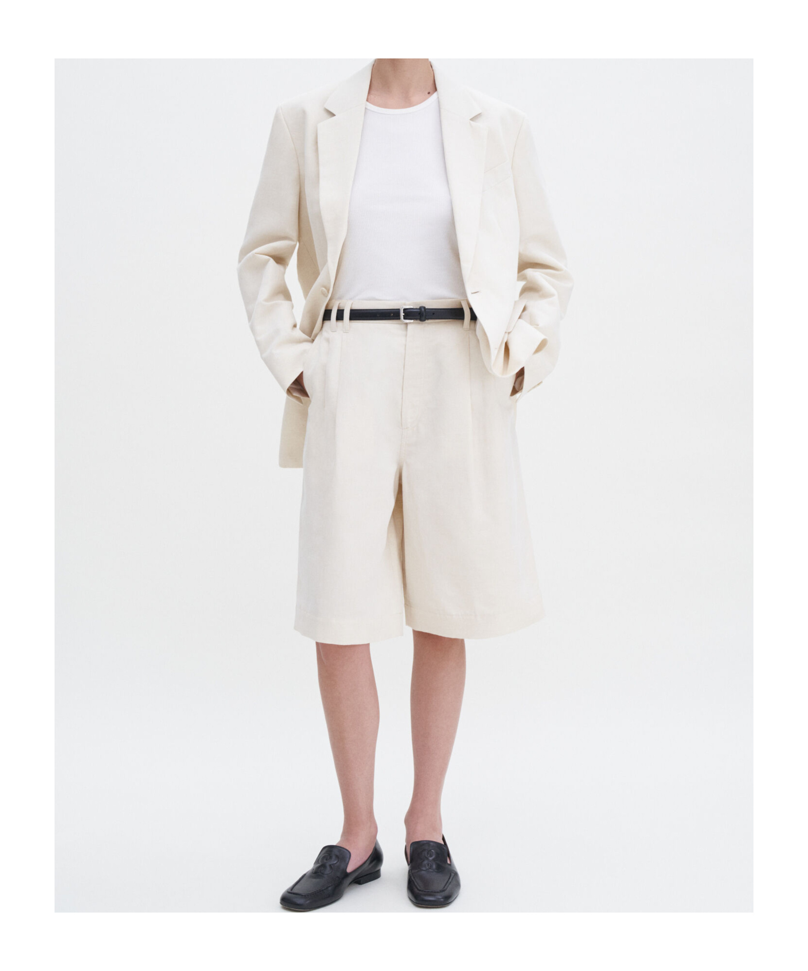 Filippa K Knee-length Relaxed Bermuda Shorts With Front Pleats In White