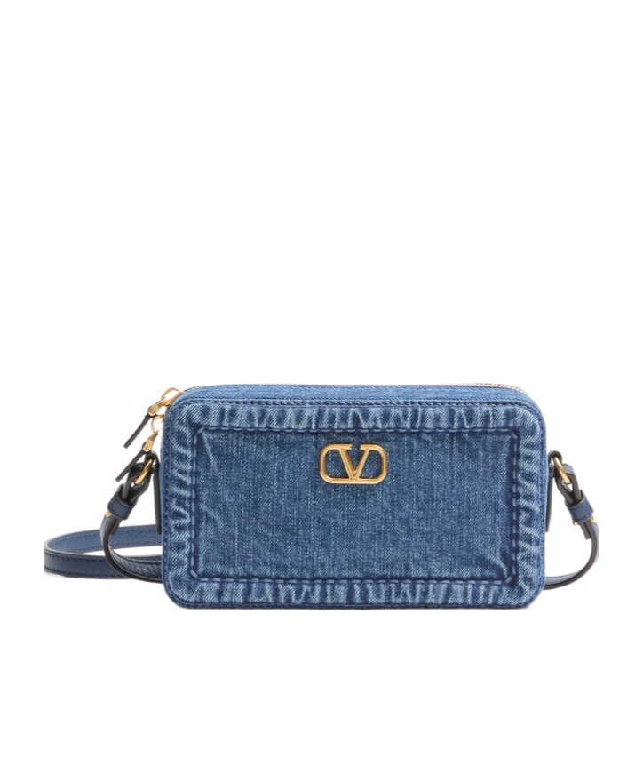 Shop Valentino Garavani Alltime Mini Denim Shoulder Bag In Blue