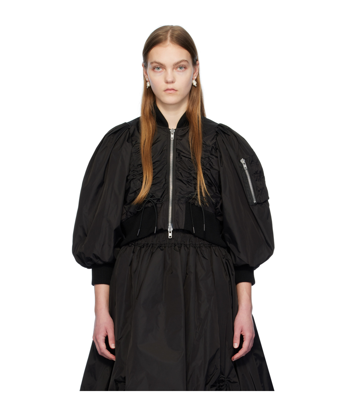 Simone Rocha Black Cropped Bomber Jacket In Black