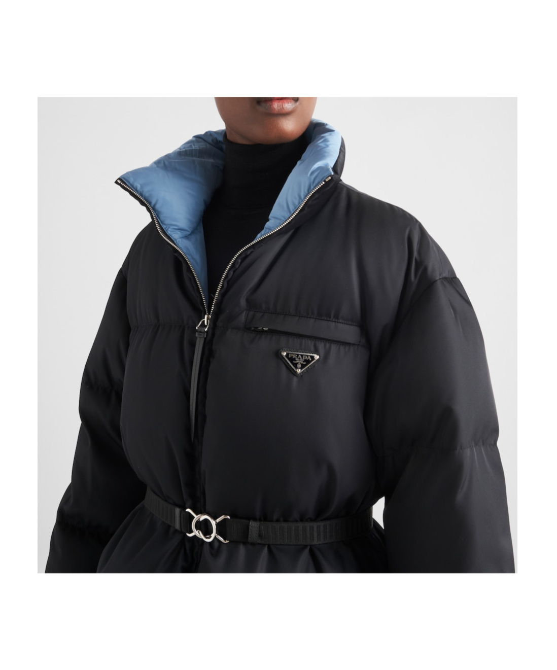 Prada Re-nylon High-neck Puffer Coat In Black