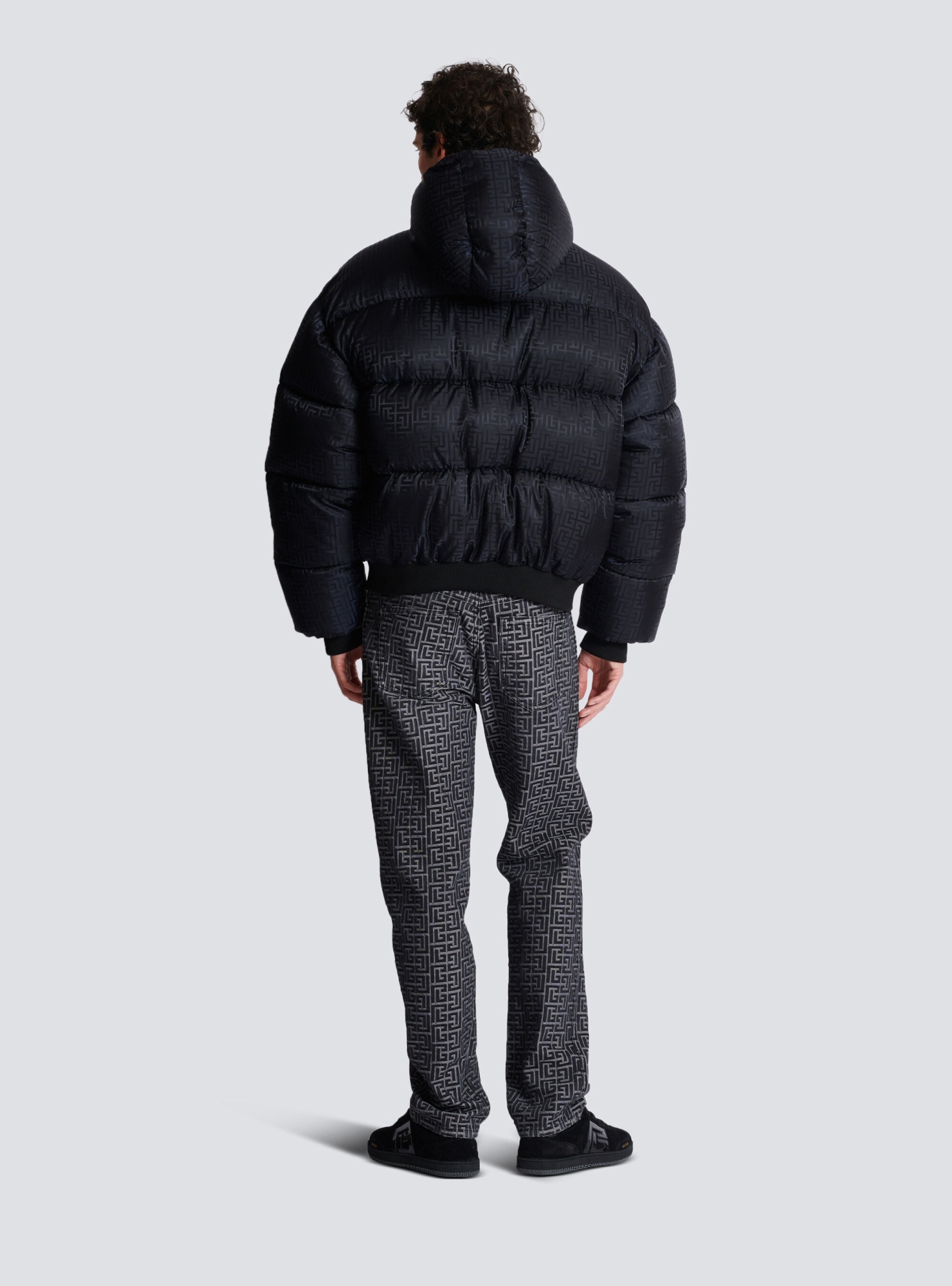 Balmain Pb Labyrinth Jacquard Nylon Puffer Jacket In Black