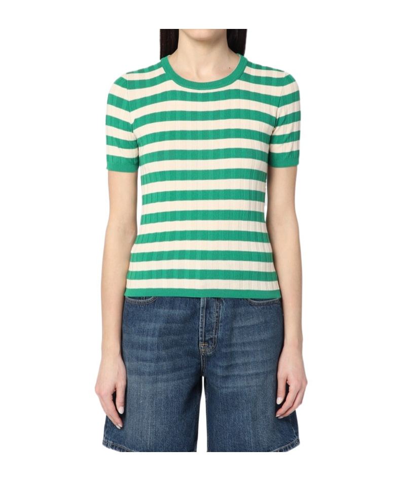 Roberto Collina Striped Ribbed T-shirt In Green
