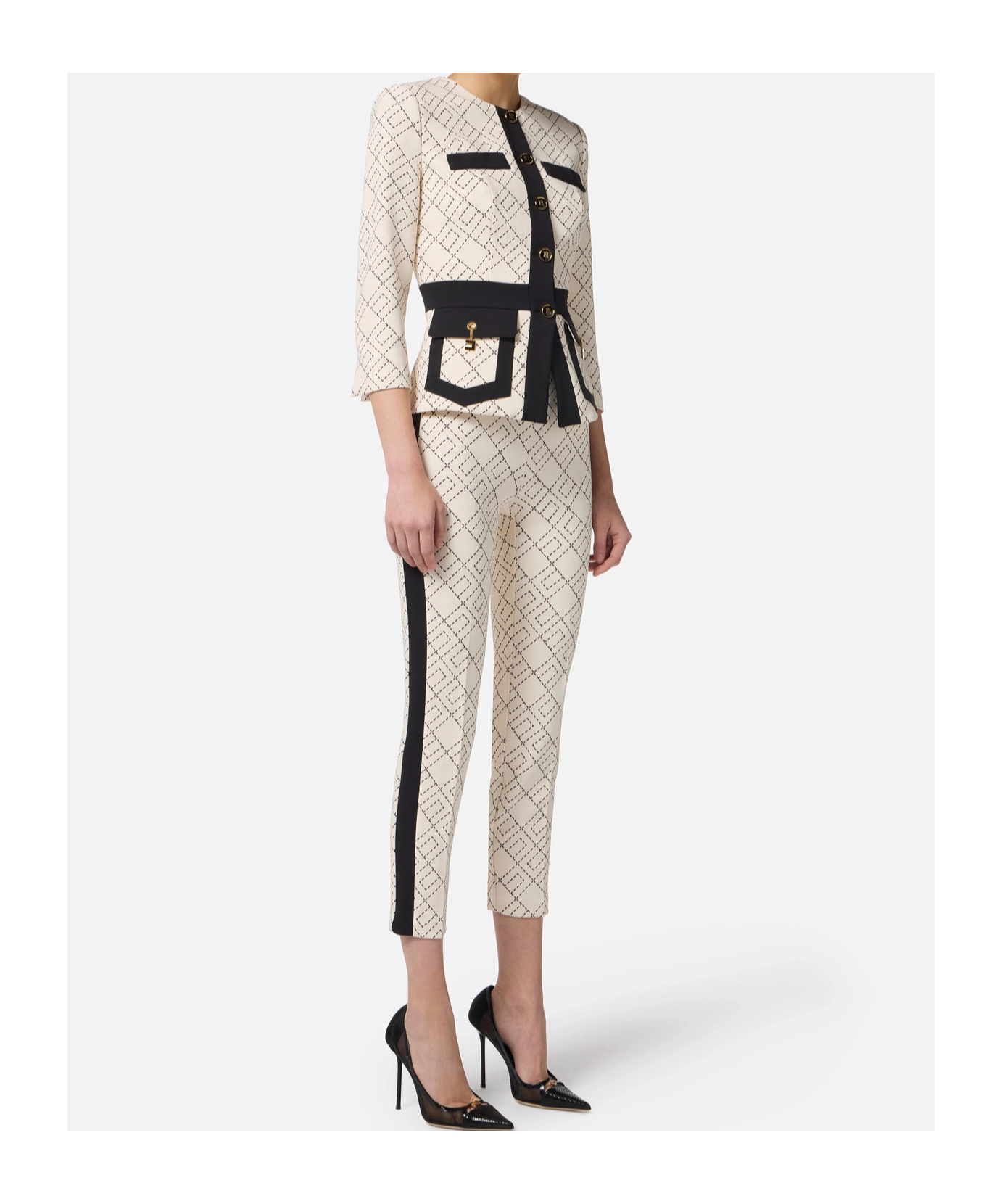 Elisabetta Franchi Chain Trim Blazer Geometric Pattern In Multi