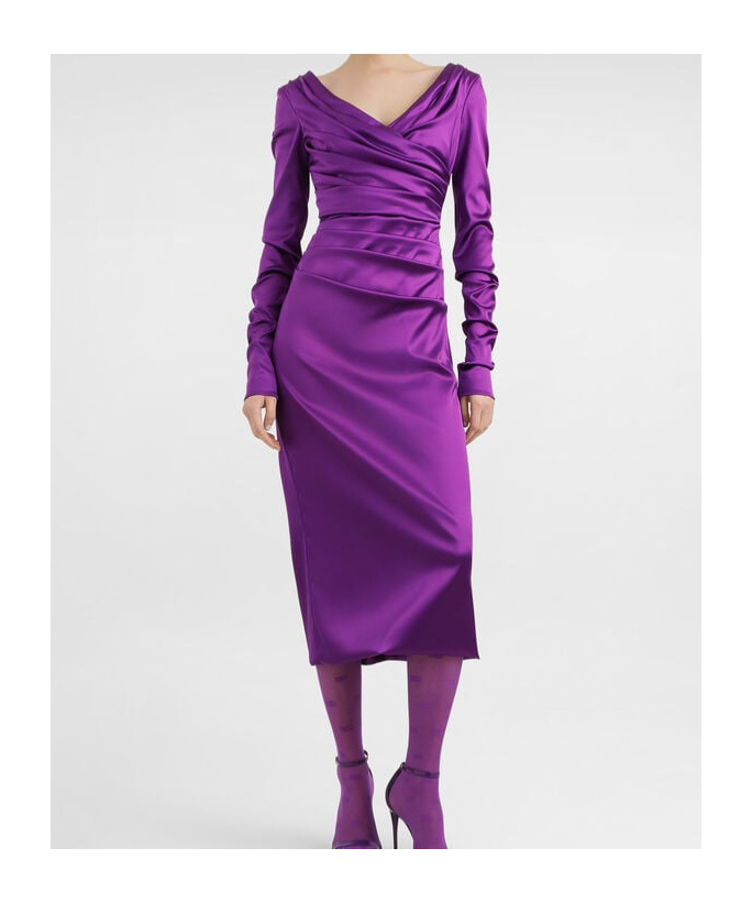 Dolce & Gabbana Draped Midi Dress In Purple