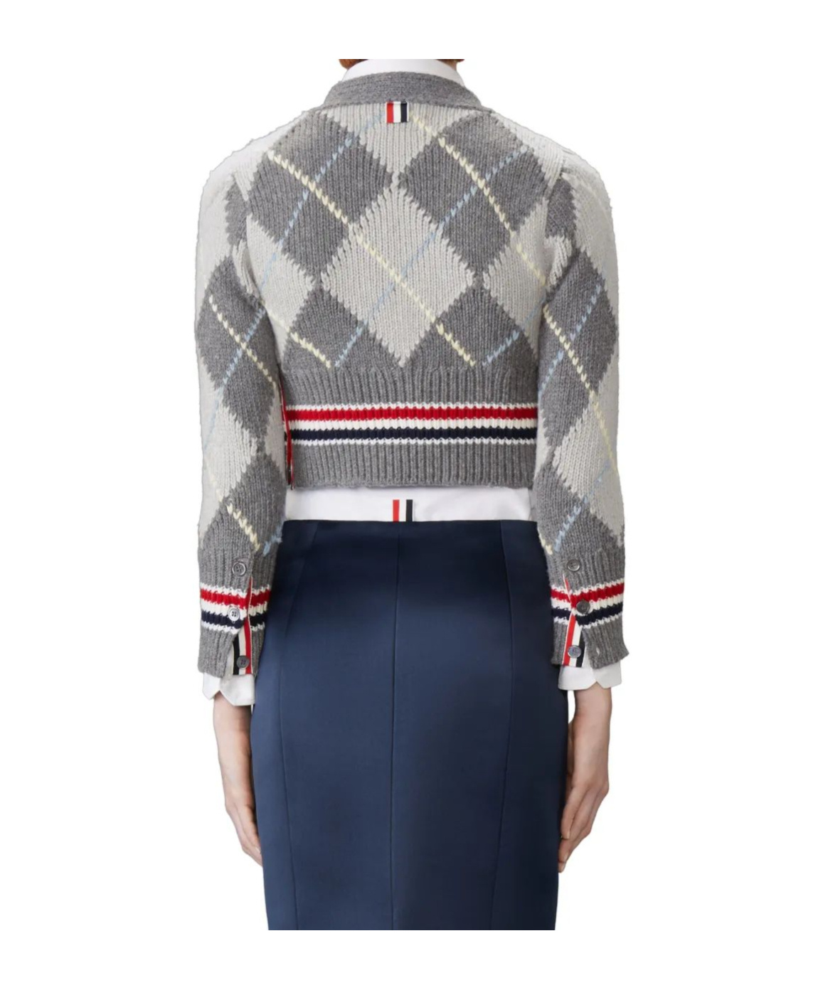 Thom Browne Argyle V Neck Cardigan In Merino Wool In Gray