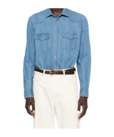 Mazzarelli Button-down Long-sleeved Shirt In Blue