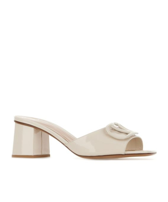 Valentino Garavani White Mules With Vlogo Cut-out On The Front In Leather Woman In Light Ivory White