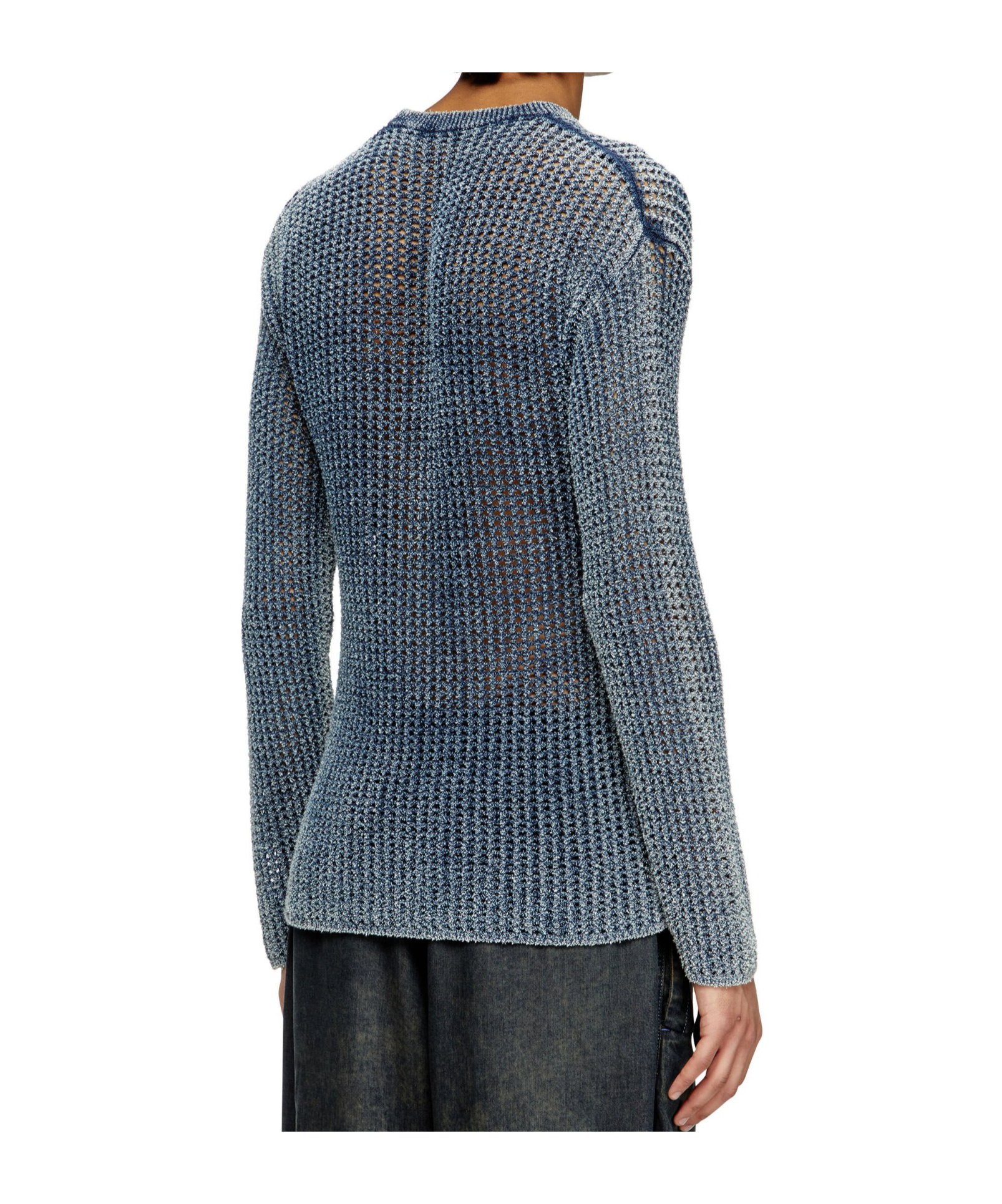 Diesel Textured Knit Crewneck Sweater With Ribbed Finish In Blue