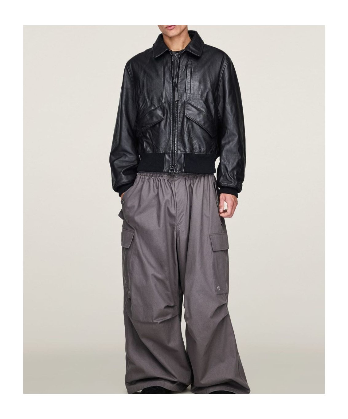 Y-3 Leather Bomber Jacket In Black