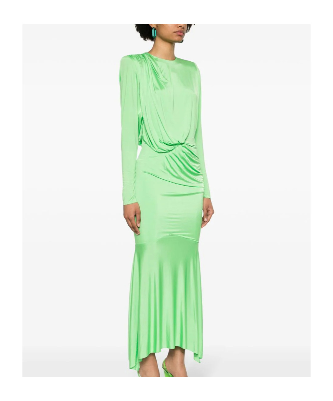 Alexandre Vauthier Long Pleated Maxi Dress With Asymmetric Hem In Green