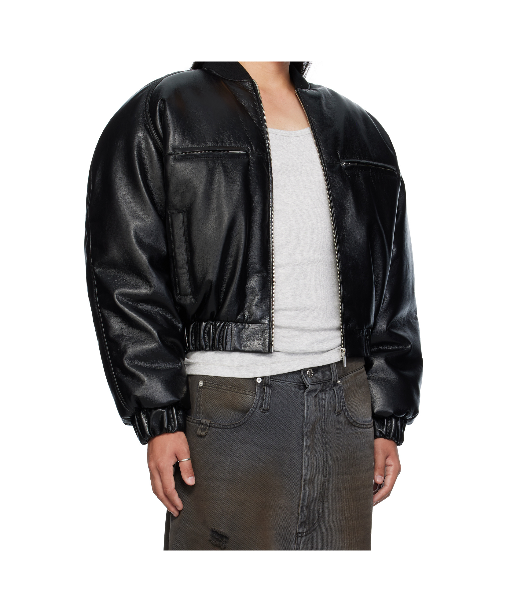 Lu'u Dan Riot Synthetic Leather Bomber Jacket In Black