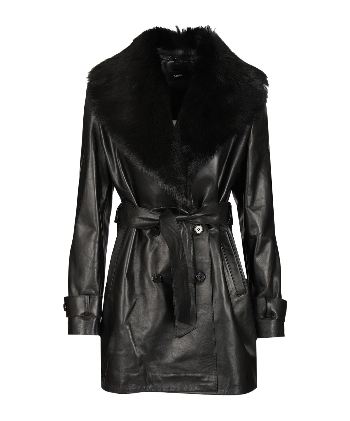 Arma Long Sleeve Lapel Leather Jacket In Black