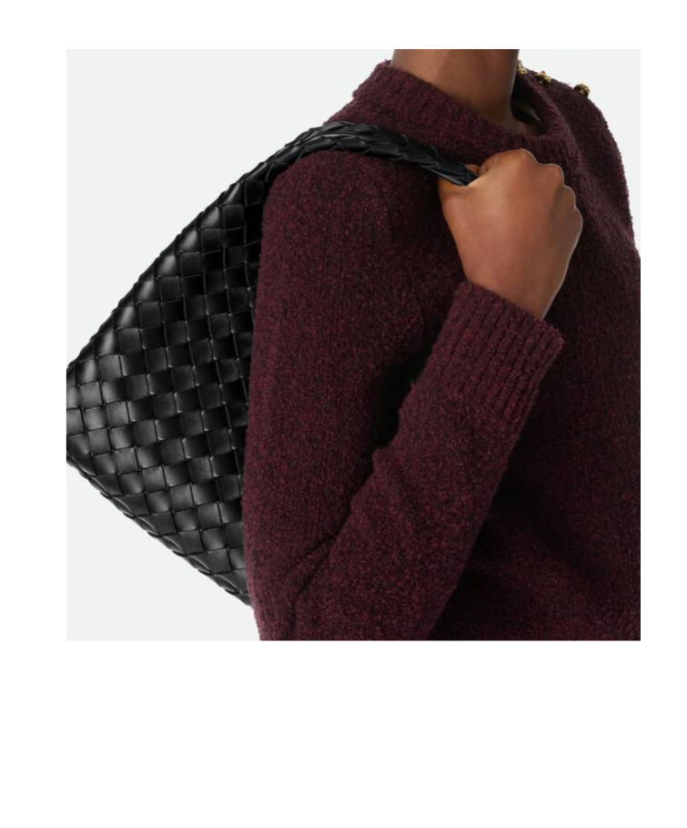 Bottega Veneta Small Leather Intrecciato Campana Shoulder Bag In Black