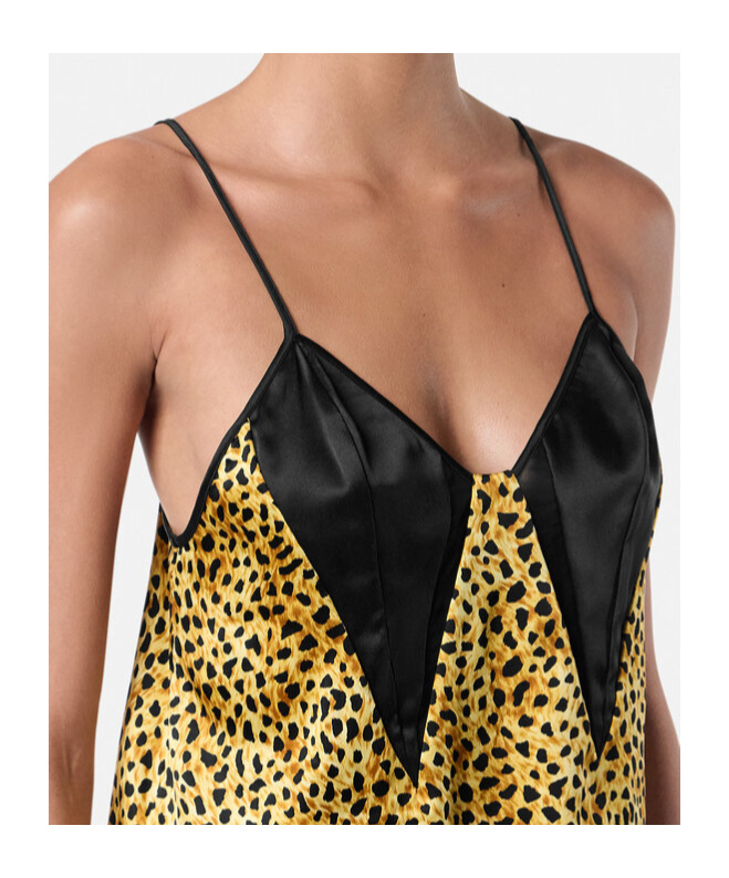 Versace Cheetah Allover Silk Slip Camisole In Yellow