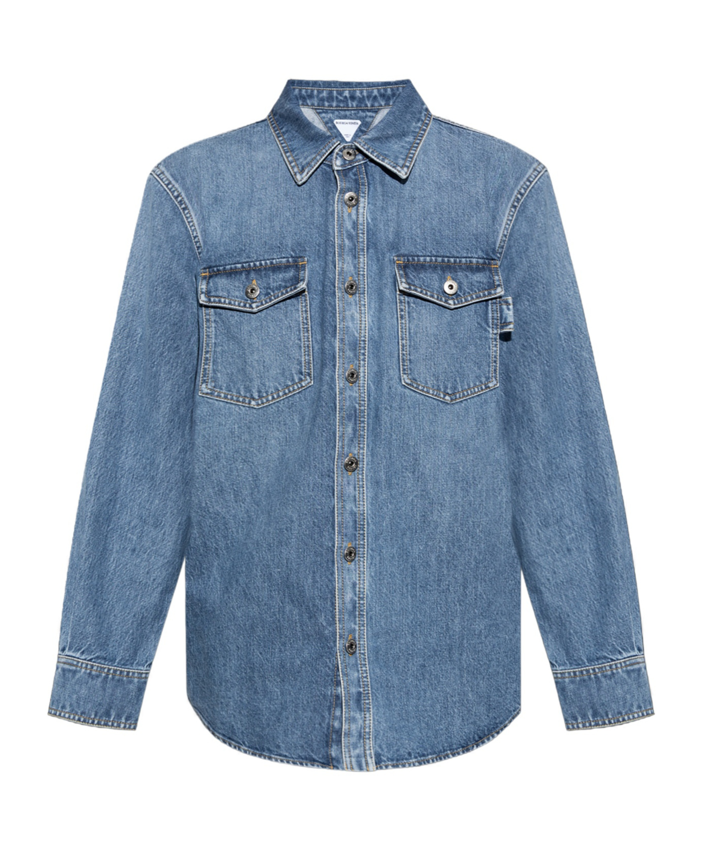 Bottega Veneta Denim Shirt With Flap Pockets And Contrasting Stitching In Blue