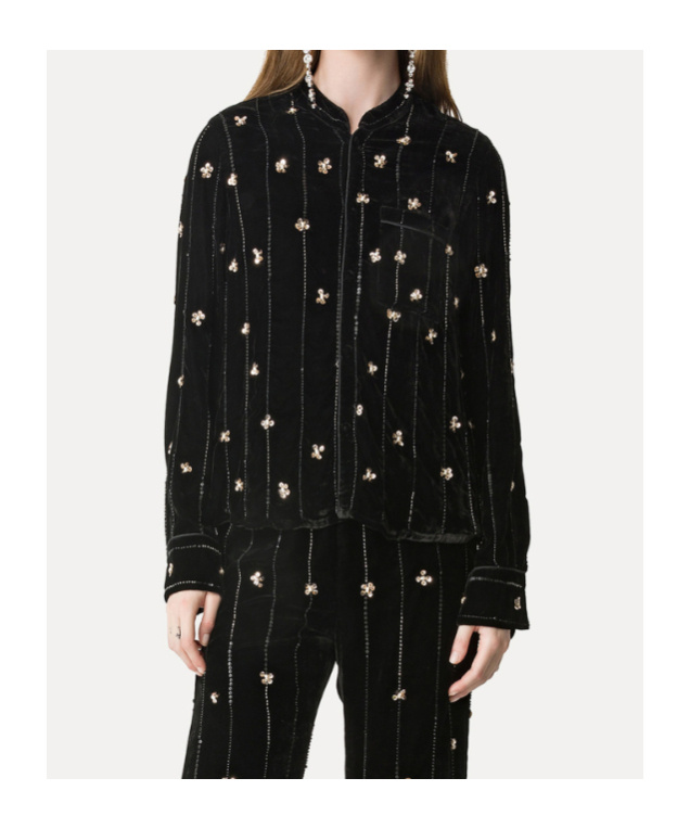Forte Forte Velvet Shirt With A Relaxed Fit And Petites Etoiles Embroidered Details In Black