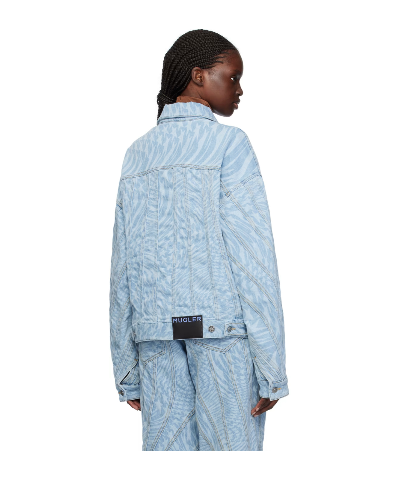 Mugler Star-print Denim Jacket In Blue