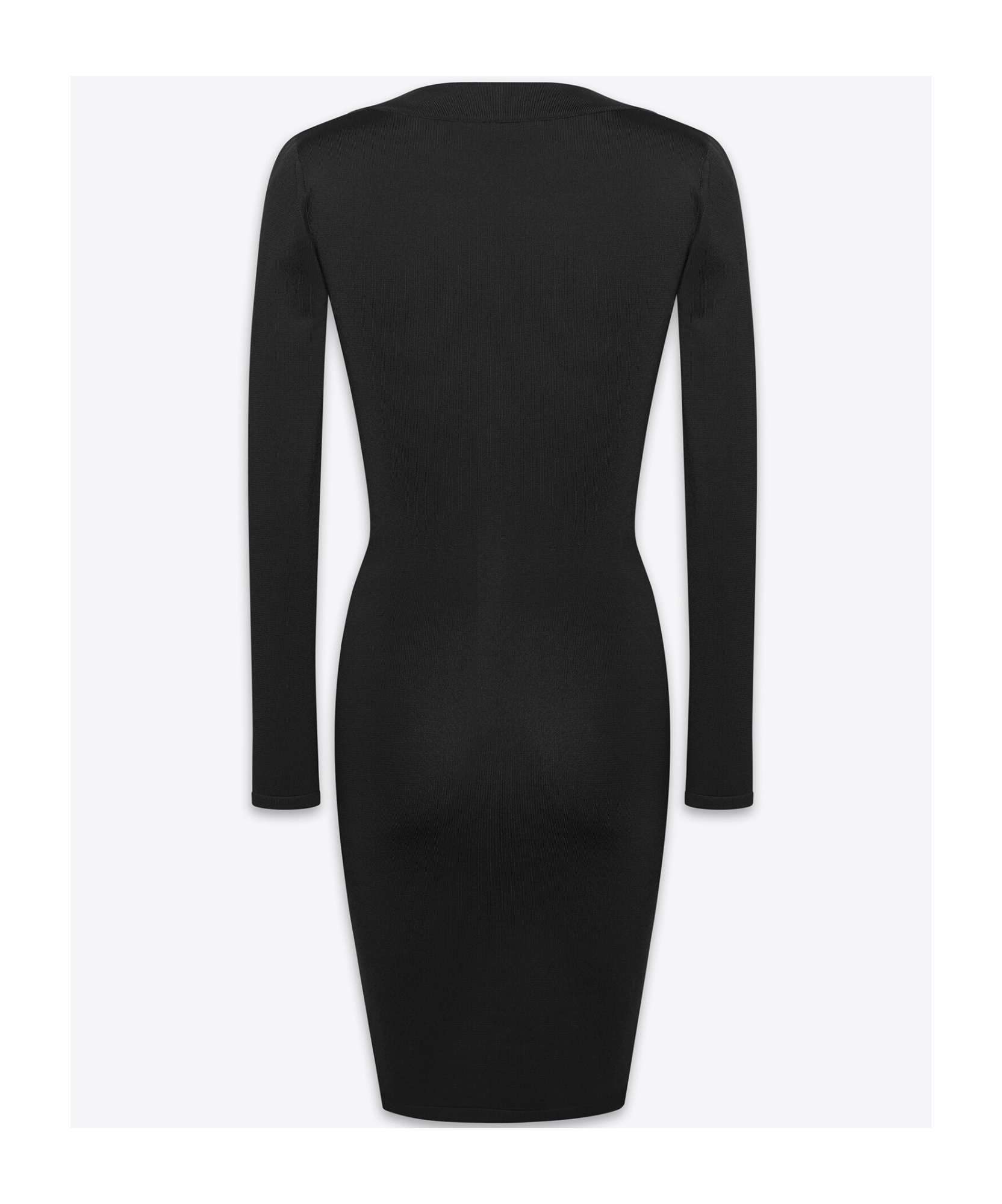 Saint Laurent Plunging Round Neck Long-sleeved Dress In Black