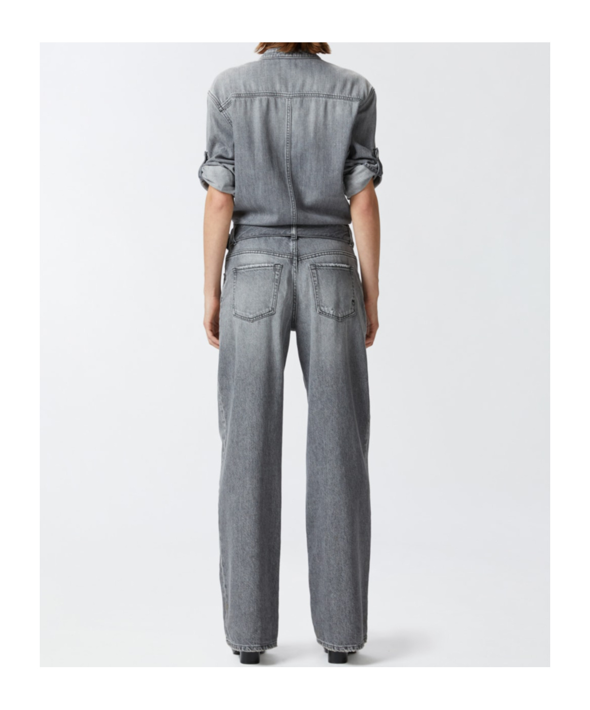 Pinko Bootcut Denim Jumpsuit In Gray