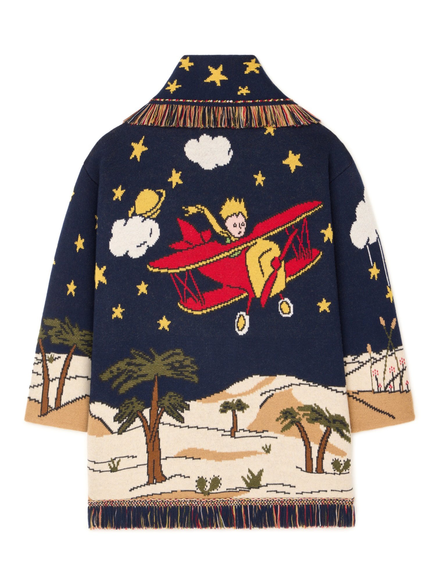 Alanui The Little Prince Long Cardigan With Fringe In Blue