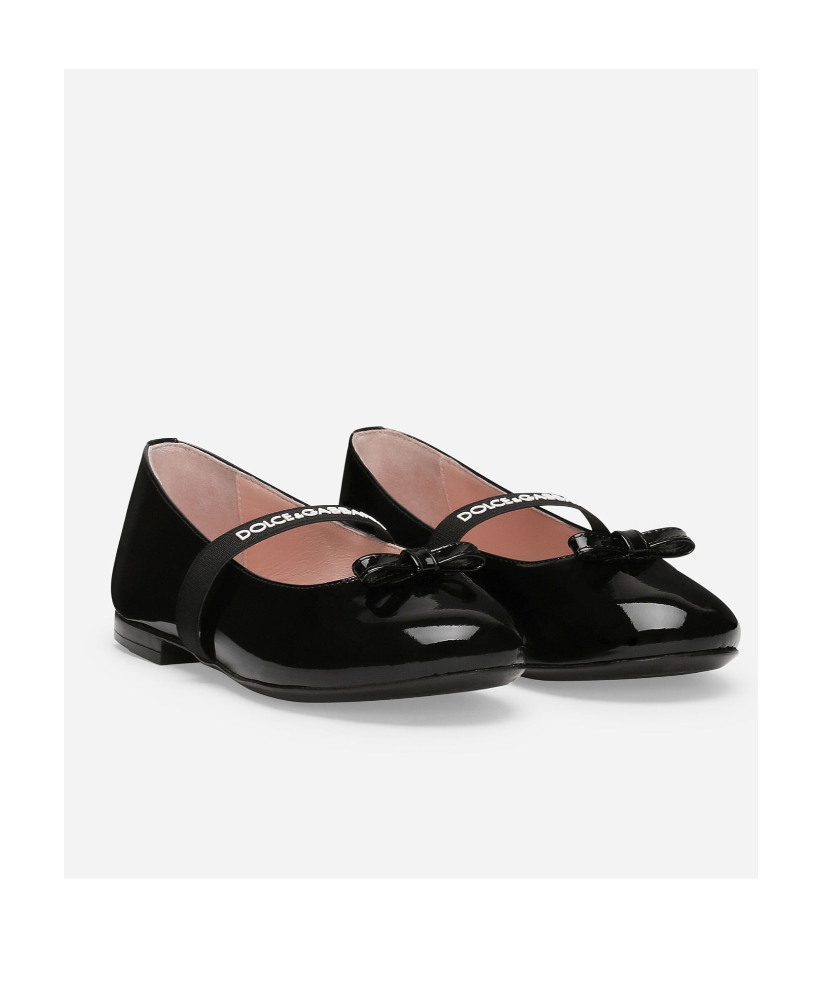 Dolce & Gabbana Logo-strap Bow Ballerina Shoes In Black