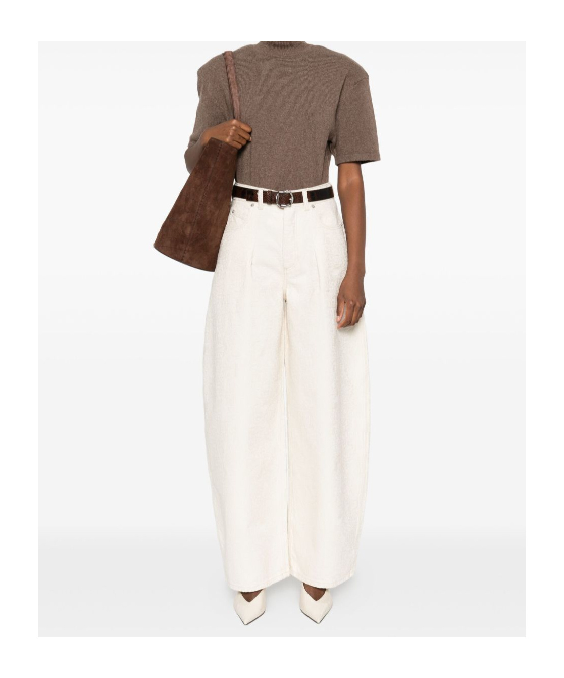 Jacquemus Short Sleeve Mock Neck Top With Shoulder Pads In Brown