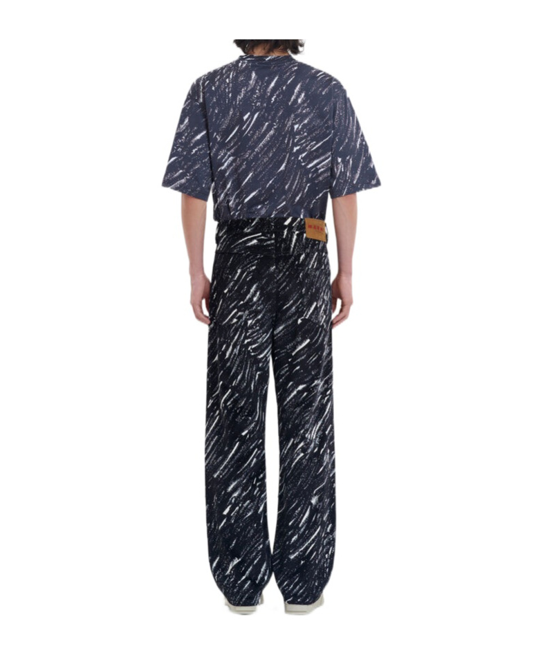 Marni Black Flocked Denim Wide-leg Jeans With Crayon Print In Black