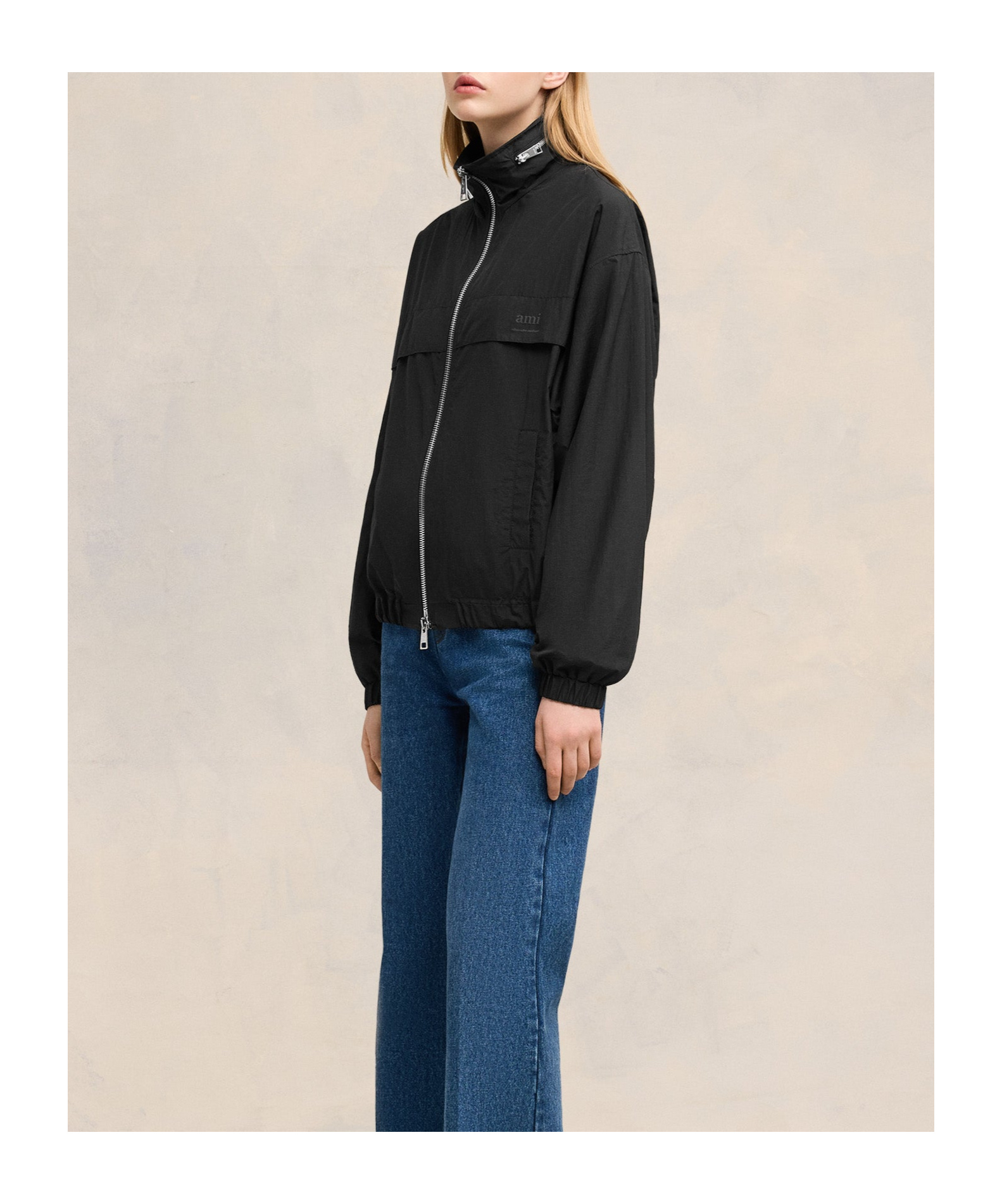 Ami Alexandre Mattiussi Logo-print Zip-up Windbreaker In Black