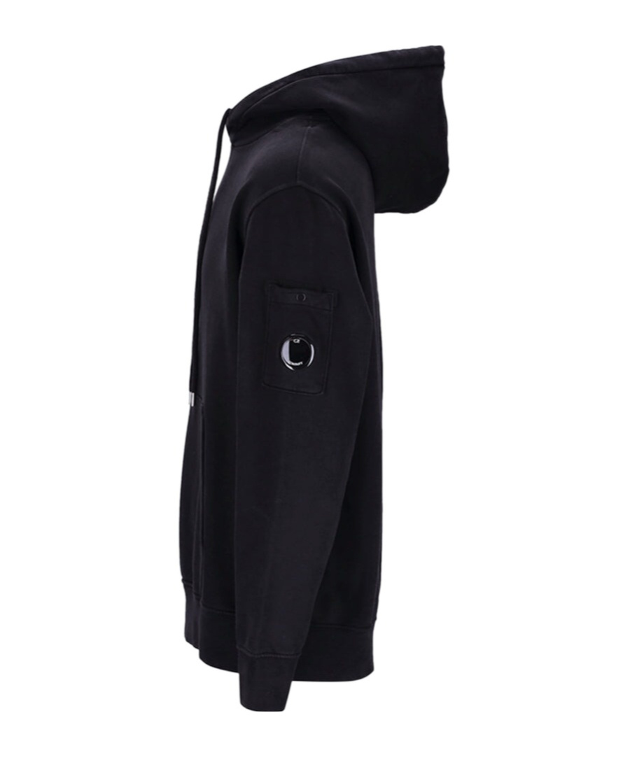 C.p. Company Classic Black Hoodie With Kangaroo Pocket And Signature Detail In Black