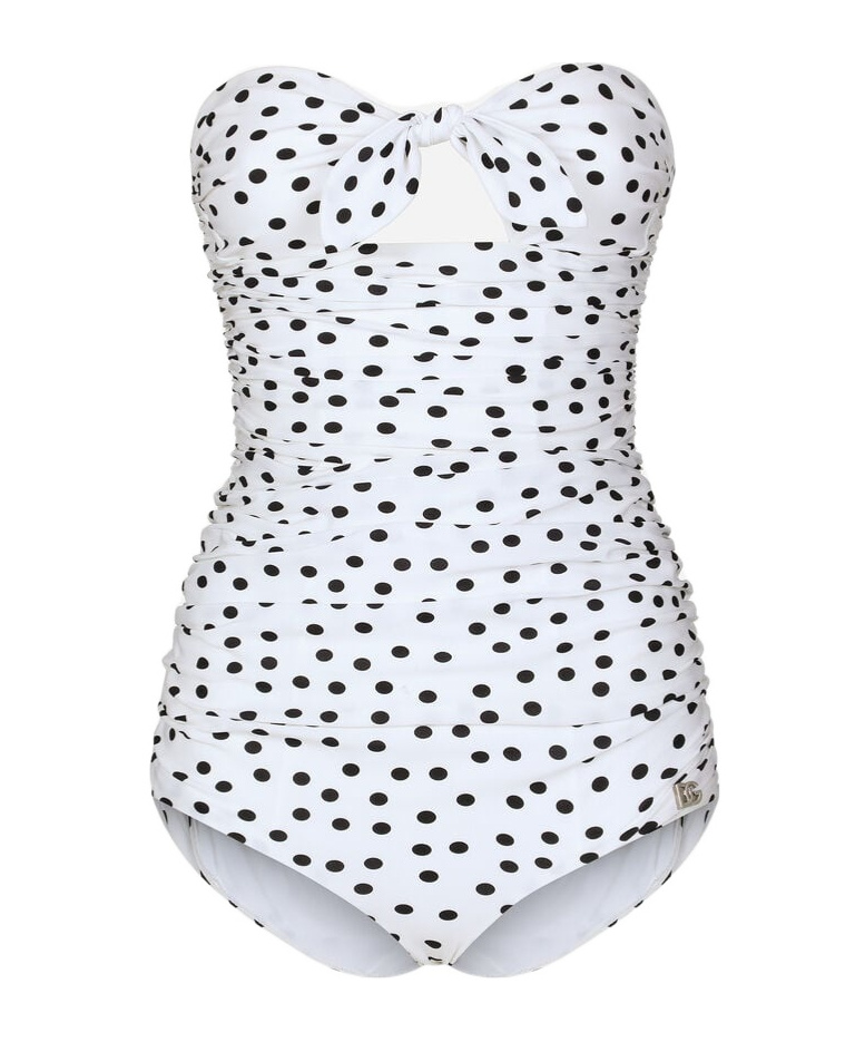 Dolce & Gabbana Polka-dot Strapless One-piece Swimsuit In White