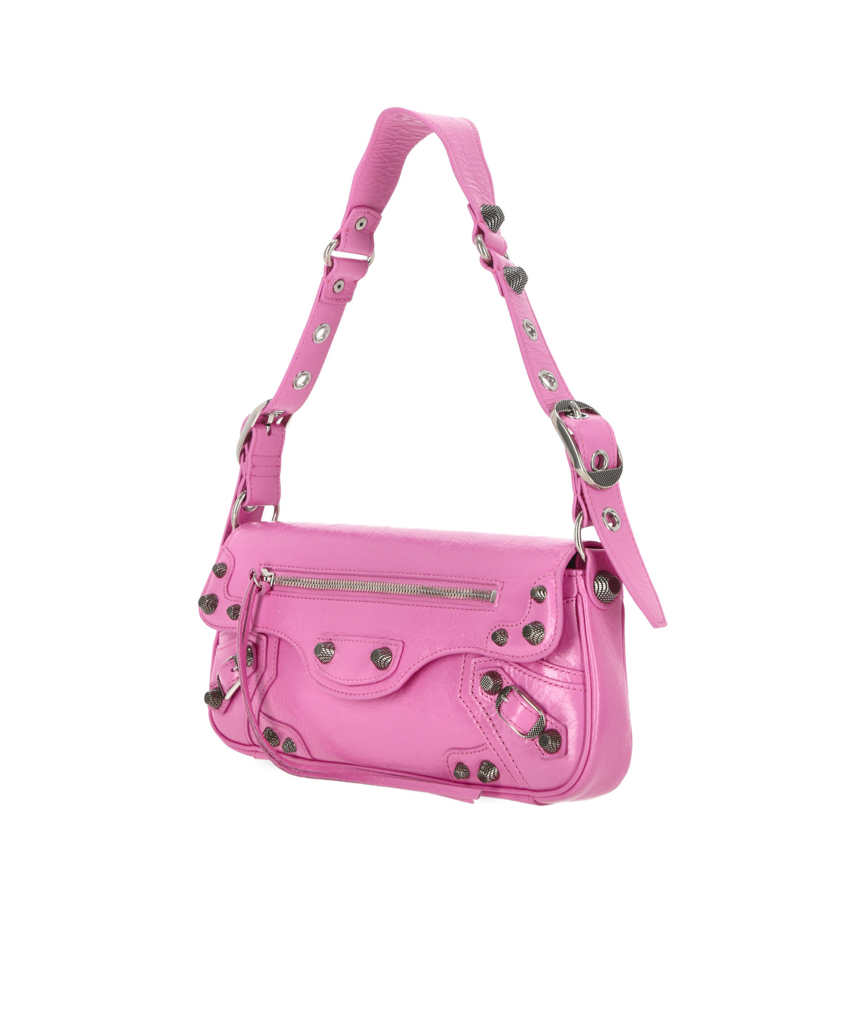 Balenciaga Green Leather Shoulder Handbag With Magnetic Closure And Metal Details In Pink