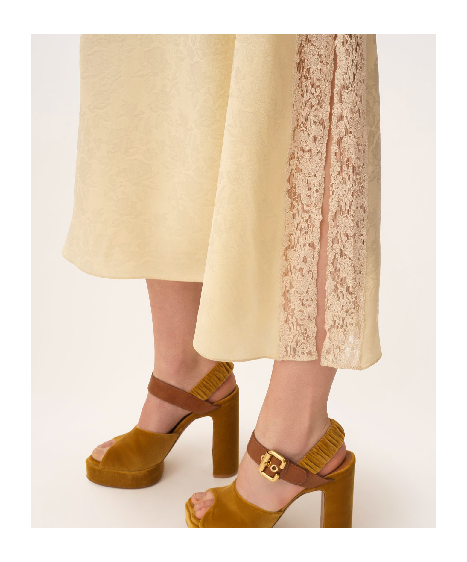 Chloé Thin-strap Midi Dress In Silk Jacquard Lace In Yellow