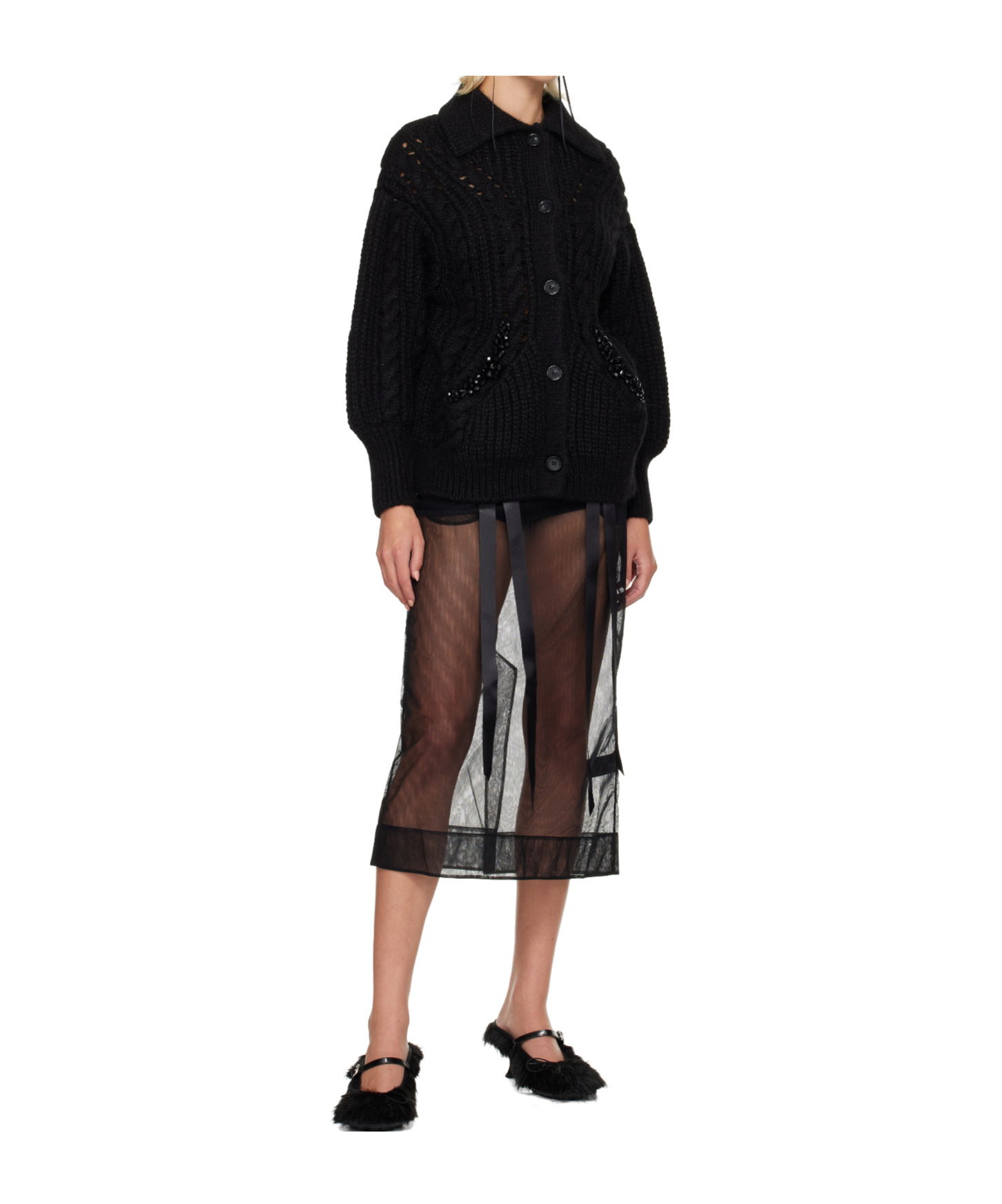 Simone Rocha Sheer Bow Ribbon Skirt In Black
