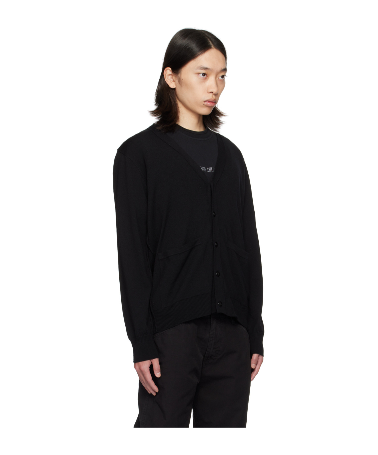 Stone Island Black Patch Cardigan In Black