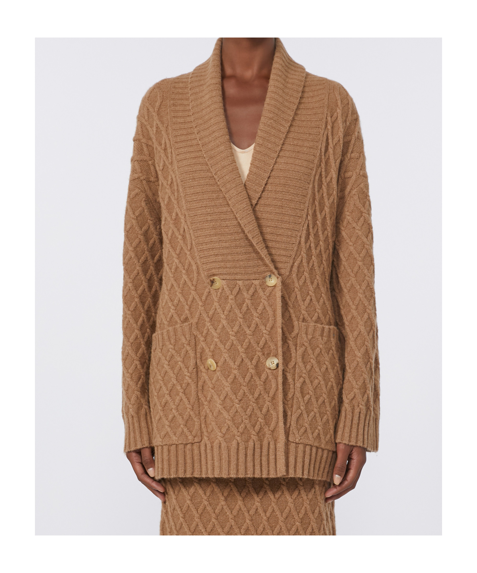 Max Mara Double-breasted Camel-yarn Cardigan In Brown