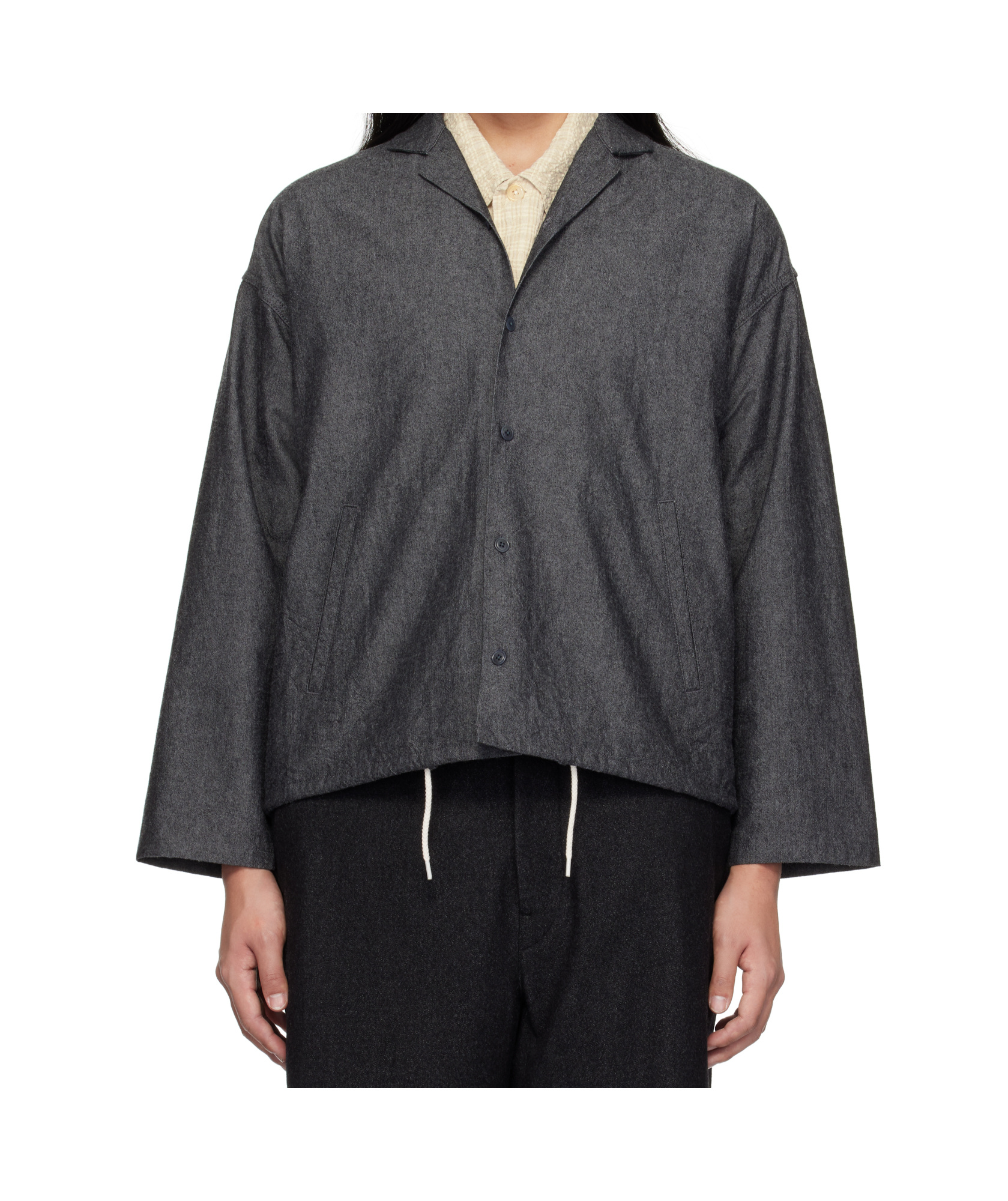 Nanamica Gray Cotton Wool Deck Jacket In Black