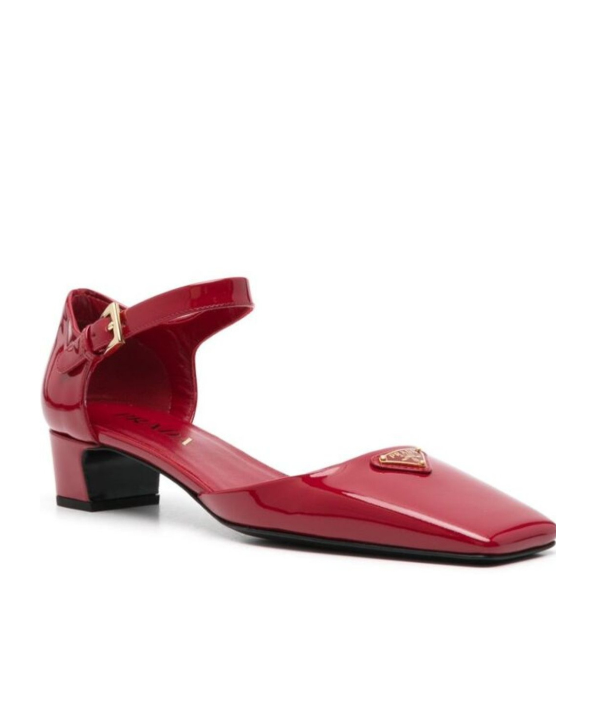 Prada Vernice Patent Ankle-strap Ballerina Pumps In Red