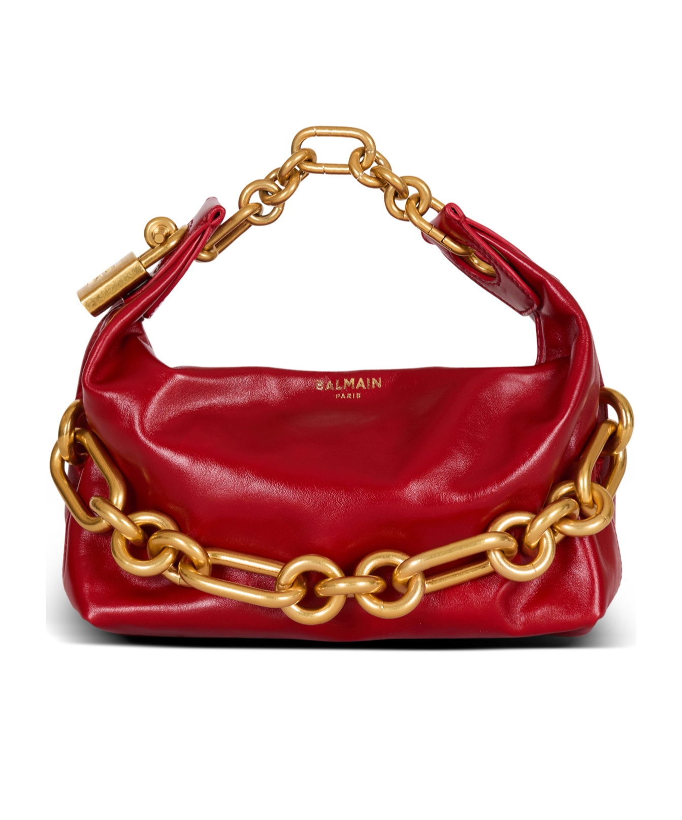 Balmain Sync Chain Mini Top-handle Bag In Calfskin Leather In Red