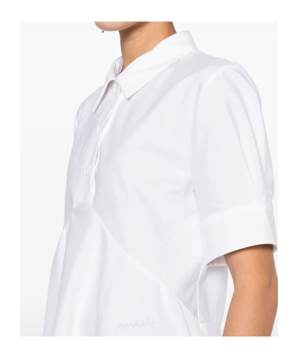 Marni Asymmetrical Cotton Dress Featuring Gathered Detail In White
