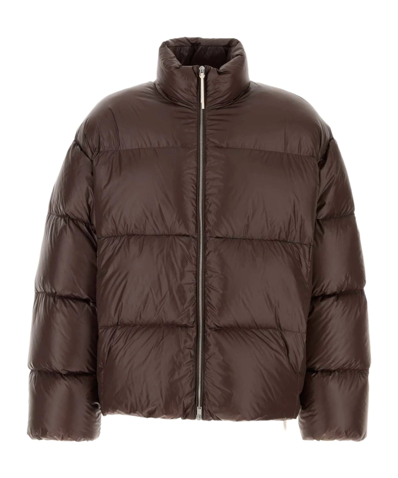 Jil Sander Nylon Down Puffer Jacket With High Collar In Brown