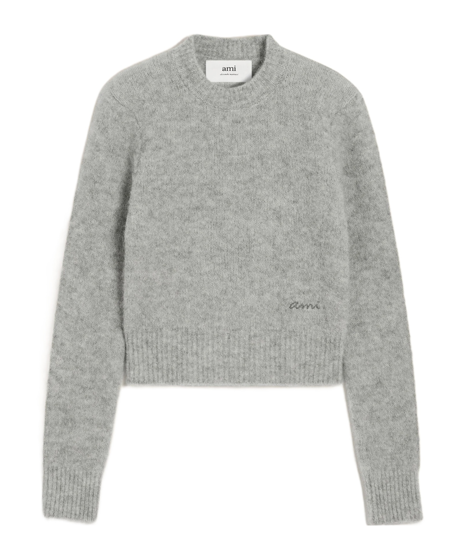 Ami Alexandre Mattiussi Cropped Sweater With Ribbed Hem In Gray