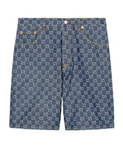 Gucci Low Waist Gg Denim Jacquard Shorts In Blue