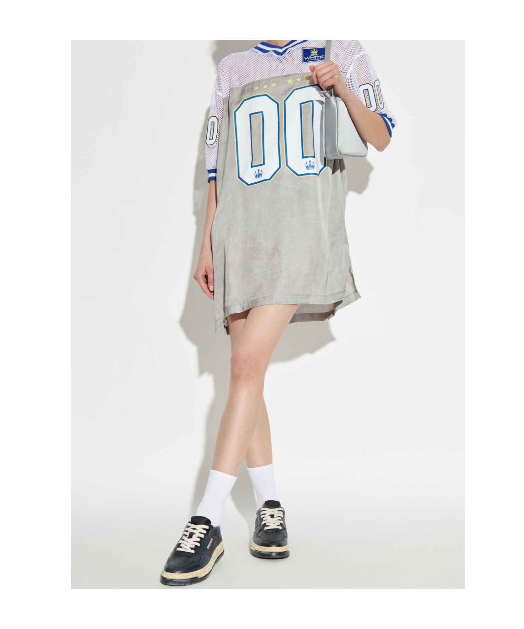 Off-white Mesh-insert Jersey Dress In Gray