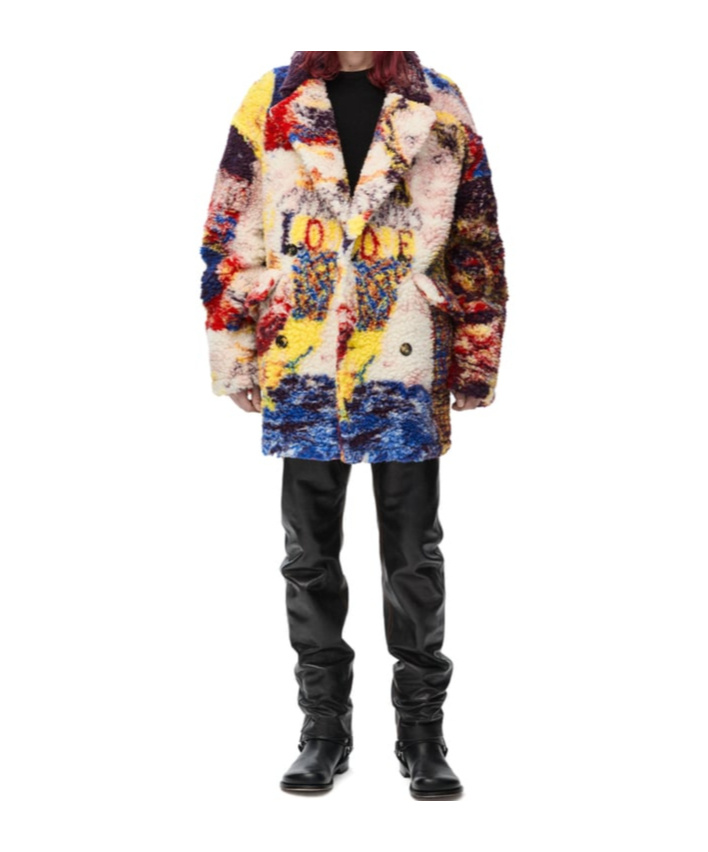 Loewe Richard Hawkins Oversized Double-breasted Fleece-jacquard Jacket In Multicolor