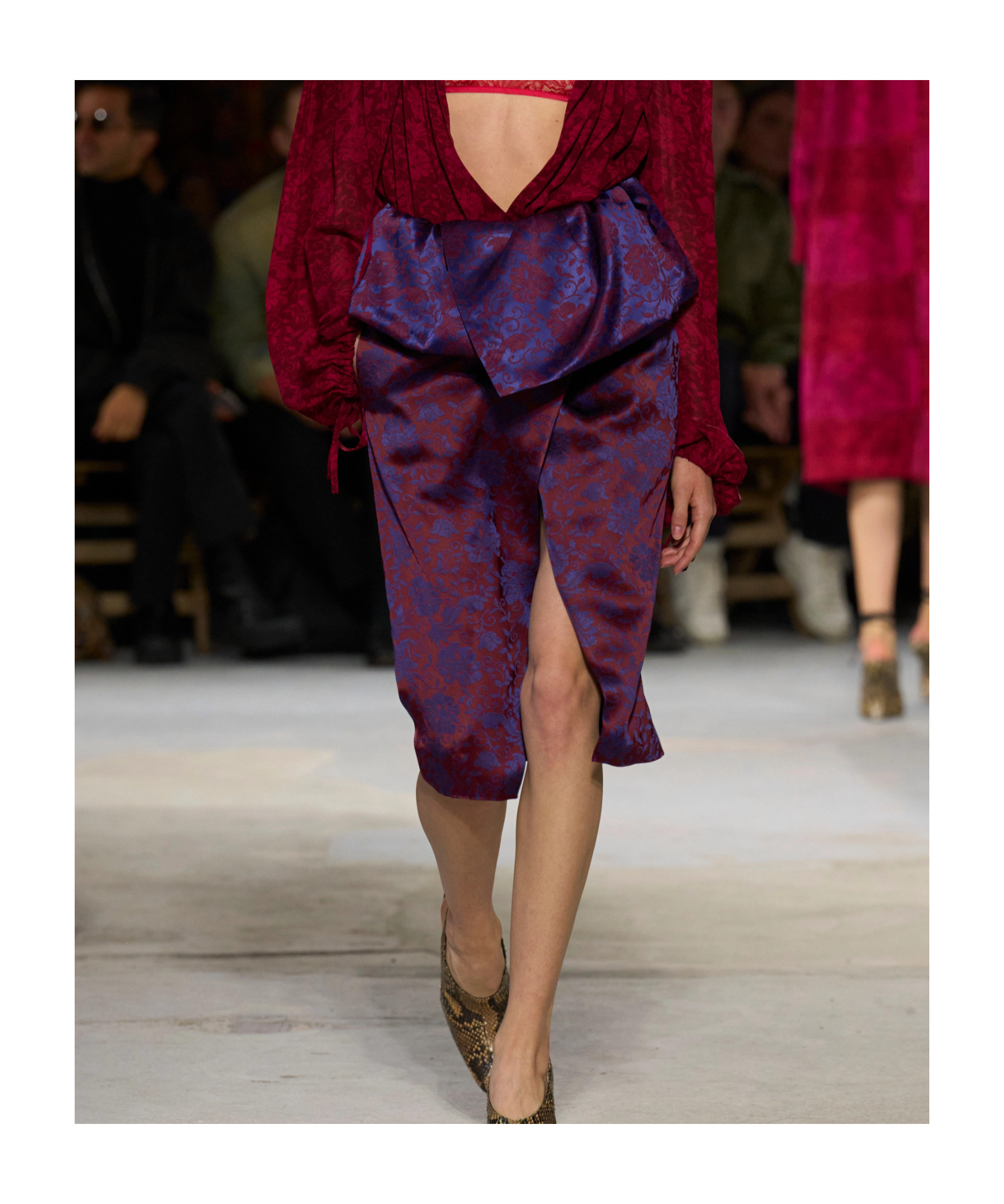 Dries Van Noten Santi Archive Floral Jacquard Satin Peplum Skirt In Red