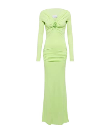 Blumarine Embellished Off-shoulder Gown In Green