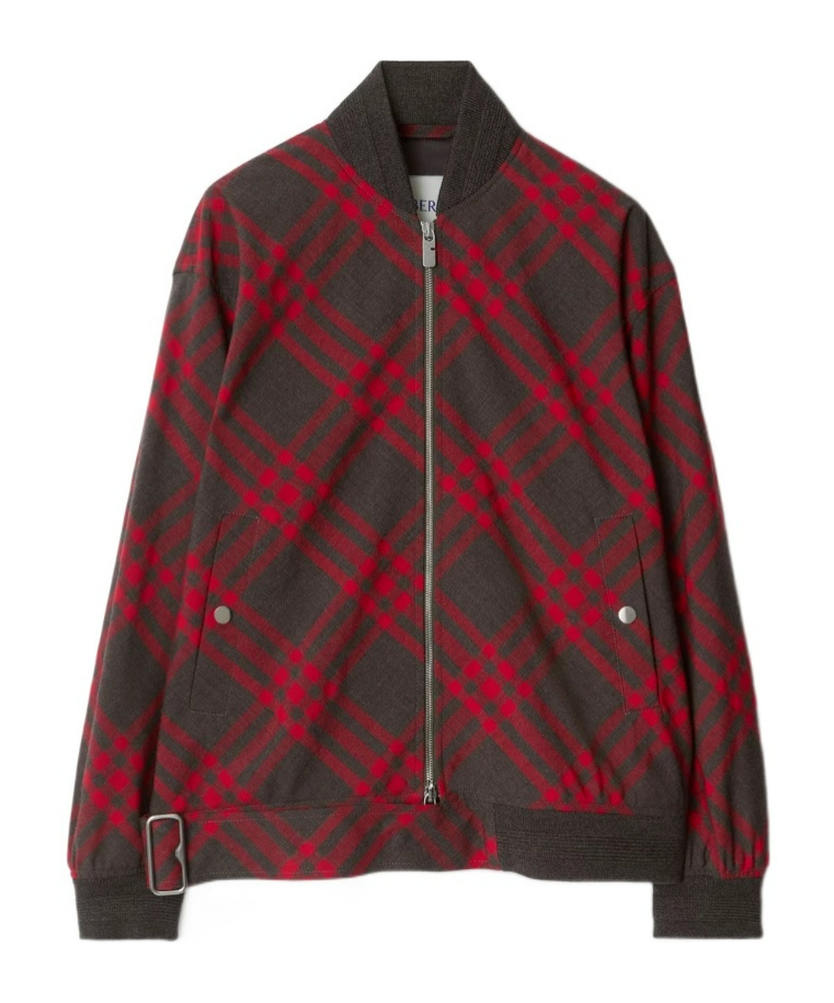 Burberry Womens  Check-print Two-buttoned-pockets Relaxed-fit Woven-blend Jacket In Red