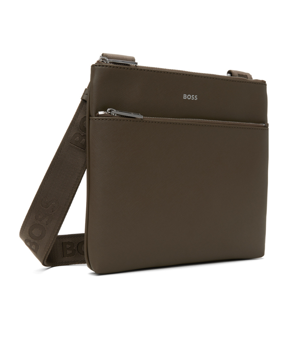 Hugo Boss Logo Zipper Crossbody Bag In Green
